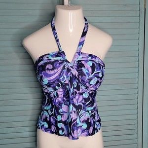 Ocean Avenue Swimwear Tankini Swim Top ~ Sz M ~ Purple & Blue